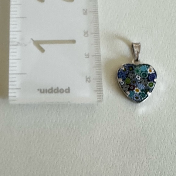 Millefiori Glass Heart Set in a Sterling Silver Frame Pendant - Picture 3 of 4
